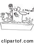 Vector of a Cartoon Man Singing and Bathing in a Tub - Coloring Page Outline by Toonaday