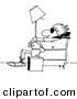 Vector of a Cartoon Man Sitting in a Chair and Being Blown Away - Coloring Page Outline by Toonaday