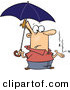 Vector of a Cartoon Man Standing Under Umbrella While It Starts to Rain by Toonaday