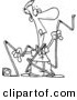 Vector of a Cartoon Man Trying to Use Measuring Tape - Outlined Coloring Page by Toonaday