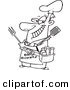 Vector of a Cartoon Man Wearing a Bbq Royalty Apron - Coloring Page Outline by Toonaday