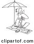 Vector of a Cartoon Man Working on the Beach - Coloring Page Outline by Toonaday