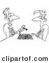 Vector of a Cartoon Men Playing Chess - Coloring Page Outline by Toonaday
