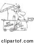 Vector of a Cartoon Messy Hot Dog Vendor by His Cart - Coloring Page Outline by Toonaday