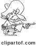 Vector of a Cartoon Mexican Bandito Holding Pistols - Outlined Coloring Page Drawing by Toonaday