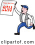 Vector of a Cartoon News Boy Delivering a 'Happy New Year 2014' Newspaper by Patrimonio