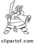 Vector of a Cartoon Ninja Pig with Sword - Outlined Coloring Page by Toonaday