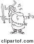 Vector of a Cartoon Old Male Viking Holding a Sword and Singing - Coloring Page Outline by Toonaday
