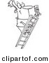 Vector of a Cartoon Painter Climbing a Ladder - Outlined Coloring Page by Toonaday