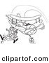 Vector of a Cartoon Pilot Hanging on His Biplane - Coloring Page Outline by Toonaday