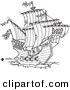 Vector of a Cartoon Pirate Ship Shooting Cannons - Outlined Coloring Page by Toonaday