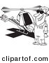 Vector of a Cartoon Proud Helicopter Pilot Man Standing by His Chopper - Outlined Coloring Page by Toonaday