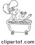 Vector of a Cartoon Relaxed Woman Taking a Bath - Coloring Page Outline by Toonaday