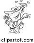 Vector of a Cartoon Romantic Cupid Holding a Box of Valentine Candy and Flowers - Coloring Page Outline by Toonaday