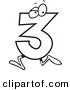 Vector of a Cartoon Running Number Three - Coloring Page Outline by Toonaday