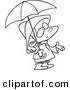 Vector of a Cartoon Sad Girl in Rain Gear, Waiting for Showers - Coloring Page Outline by Toonaday