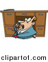 Vector of a Cartoon Scared Businessman Hiding Under His Desk and Calling the Police by Toonaday