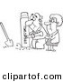 Vector of a Cartoon Senior Couple Digging up a Time Capsule - Coloring Page Outline by Toonaday