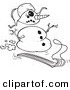 Vector of a Cartoon Sledding Snowman - Coloring Page Outline by Toonaday