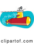 Vector of a Cartoon Submarine with Scope Above Ocean Water Surface by Toonaday