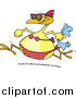 Vector of a Cartoon Summer Chicken Running in a Bikini and Sunglasses on a Beach by Toonaday