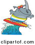 Vector of a Cartoon Surfer Rhino Riding a Wave by Toonaday