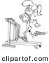 Vector of a Cartoon Sweaty Woman Running on a Treadmill - Coloring Page Outline by Toonaday