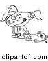 Vector of a Cartoon Terrible Two Year Old Girl Dragging Her Teddy Bear - Coloring Page Outline by Toonaday