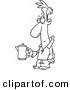 Vector of a Cartoon Tired Man Holding a Coffee Pot - Coloring Page Outline by Toonaday