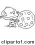Vector of a Cartoon Toddler Rolling a Large Chocolate Chip Cookie - Coloring Page Outline by Toonaday