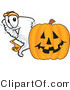Vector of a Cartoon Tornado Mascot Beside a Halloween Pumpkin by Toons4Biz