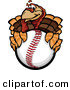 Vector of a Cartoon Turkey Mascot Holding a Baseball by Chromaco