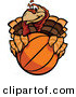 Vector of a Cartoon Turkey Mascot Holding a Basketball by Chromaco