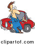 Vector of a Cartoon White Male Auto Mechanic Tossing a Wrench by Toonaday