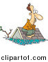 Vector of a Cartoon White Male Flood Survivor Sitting on His Roof Waiting for Rescue by Toonaday