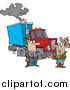 Vector of a Cartoon White Police Man Assisting a Trucker with a Broken down Rig by Toonaday