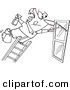 Vector of a Cartoon Window Cleaner Leaning Far over a Ladder - Coloring Page Outline by Toonaday