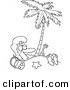 Vector of a Cartoon Woman Buried in Sand Under a Palm Tree - Outlined Coloring Page by Toonaday