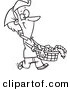 Vector of a Cartoon Woman Carrying a Harvest Basket - Coloring Page Outline by Toonaday