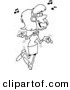 Vector of a Cartoon Woman Dancing and Listening to Music - Coloring Page Outline by Toonaday
