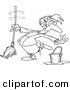 Vector of a Cartoon Woman Dancing and Mopping - Outlined Coloring Page by Toonaday