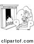 Vector of a Cartoon Woman Drinking Coffee by a Fireplace - Outlined Coloring Page by Toonaday