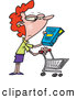 Vector of a Cartoon Woman in a Grocery Store Reading Fine Print on Box of Food by Toonaday