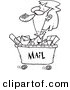 Vector of a Cartoon Woman in a Mail Cart - Outlined Coloring Page by Toonaday