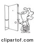 Vector of a Cartoon Woman Opening a Door - Outlined Coloring Page by Toonaday