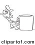 Vector of a Cartoon Woman Pulling a Huge Coffee Cup - Outlined Coloring Page by Toonaday