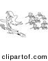 Vector of a Cartoon Woman Running from a Swarm of Mosquitoes - Coloring Page Outline by Toonaday