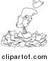 Vector of a Cartoon Woman Standing in a Pile of Paperwork - Outlined Coloring Page by Toonaday