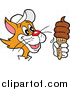Vector of a Cat Holding a Chocolate Waffle Ice Cream Cone by LaffToon