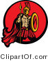 Vector of a Challenging Spartan Armed with a Spear and Shield Within a Circle Icon by Chromaco